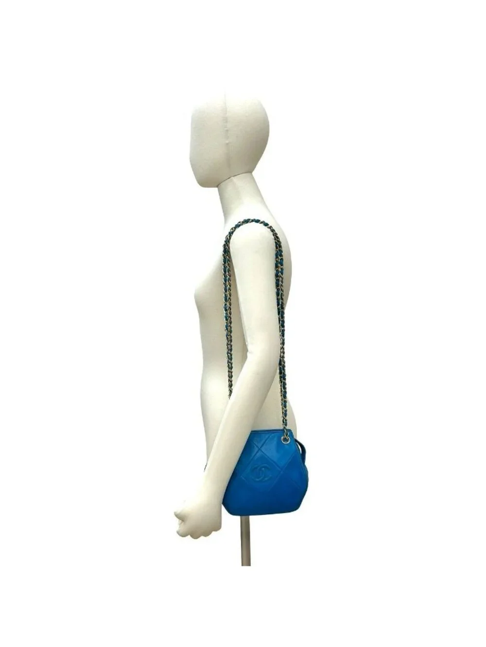 Chanel Card and CC Logo Fringe Lambskin Leather Chain Shoulder Bag Blue - Picture 2 of 10